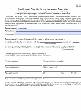 Homestead Certificate of Disability